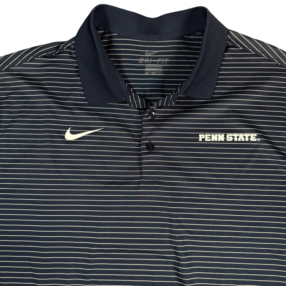 Nike Penn State Dri-FIT Polo Shirt Mens XL Navy Blue Striped Short Sleeve Golf